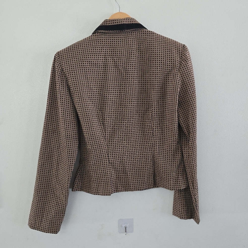 Vtg 90s Y2K Dawn Joy Houndstooth Brown Blazer Women's Sz 7/8 Velvet Office Siren - Picture 5 of 10